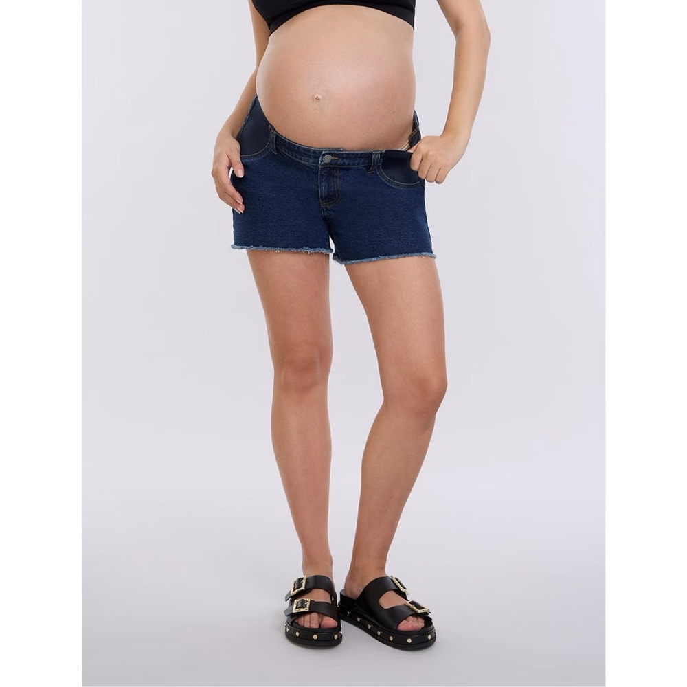 Women's Under the Belly Cut Off Denim Maternity Short | Motherhood Maternity - S